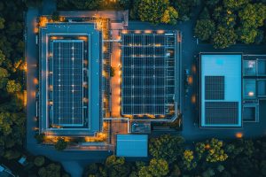 Solar Backup Commercial Building Commercial building powered at night with solar and backup battery